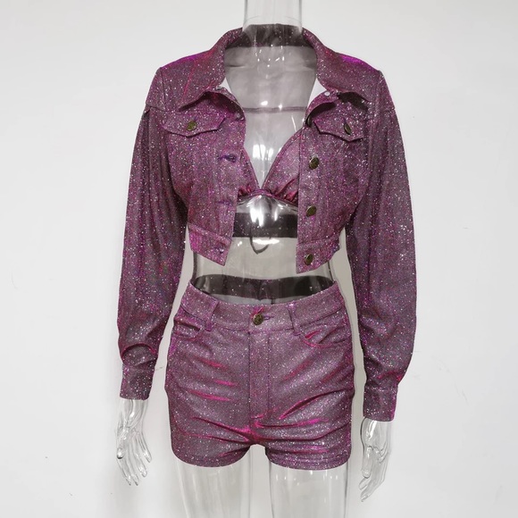 Women’s Sparkling Pink Glitter Sexy Hot Outfit - Picture 4 of 7
